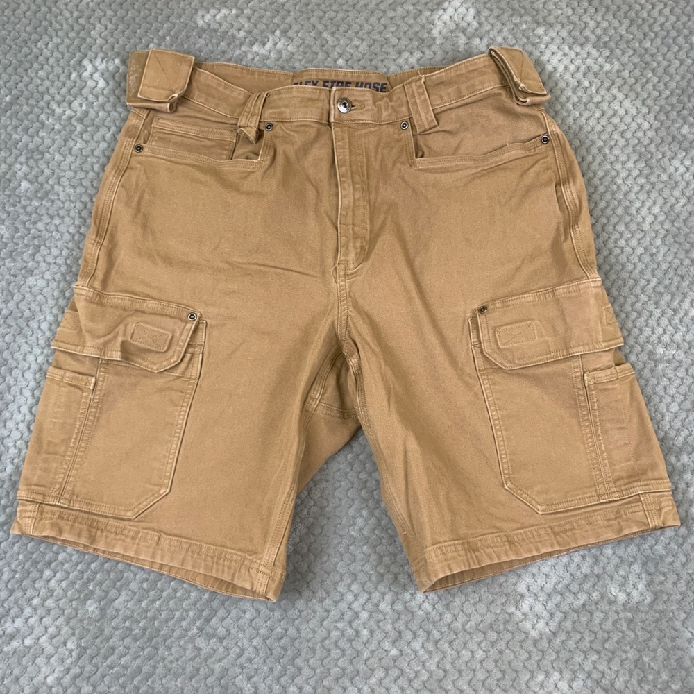 Duluth Trading Co Flex Fire Hose Cargo Shorts Mens 38 Tan Brown Workwear Utility